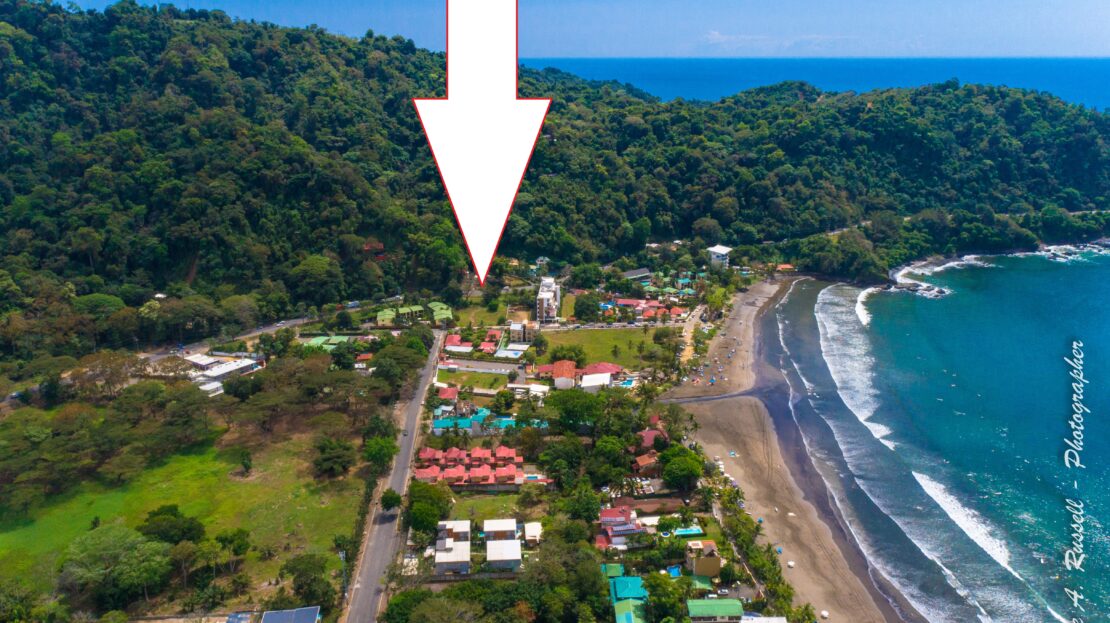 Jaco Beach land ready to build steps from beach. Large 2,442 m² lot with commercial or residential potential in a prime south-end location.